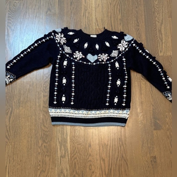 Impressions Navy blue and White Patterned Women's Sweater M cottagecore boho A5 - Picture 1 of 8